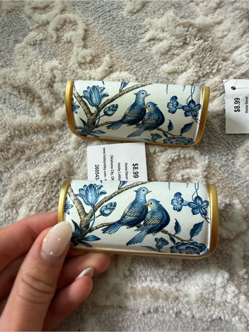 Hobby Lobby Blue Bird Floral Eyeglass Case with Gold Trim